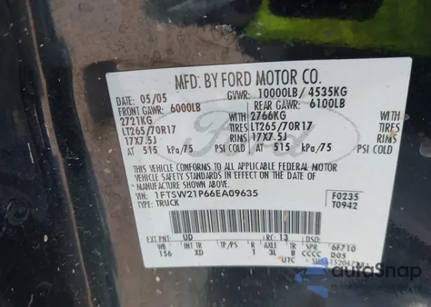 2006 Ford F-250 Lariat/Xl/Xlt from USA, damaged, VIN 1FTSW21P66EA09635